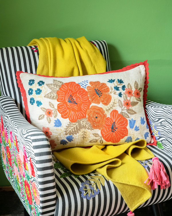 Hand Embroidered Floral Cushion
