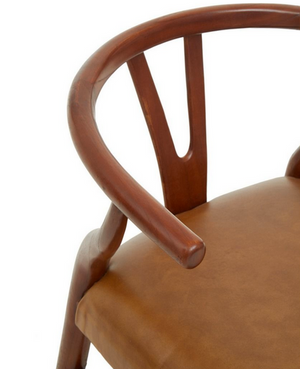 Teak and Cow Leather Wishbone Chair