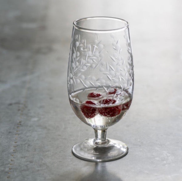 Vintage Floral Etched Wine Glass