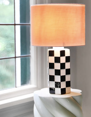 Chequered Table Lamp With Pink Shade