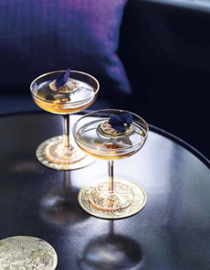 Set Of Two Pink And Gold Rim Champagne Coupes
