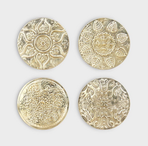 Set Of Four Floral Brass Coasters