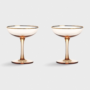 Set Of Two Pink And Gold Rim Champagne Coupes