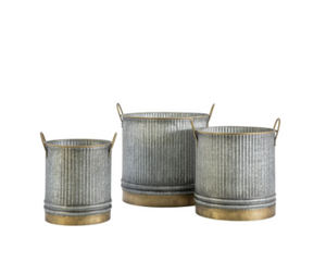 Sylvie Set Of Three Galvanised Planters With A Gold Finish