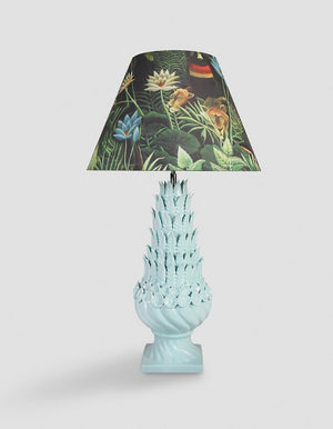 Blue Ceramic And Jungle Shade Lamp