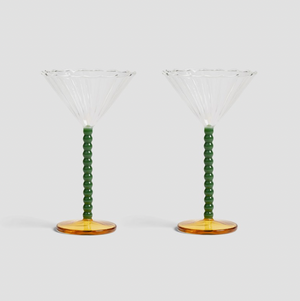 Set Of Two Green Amber Cocktail Glasses PRE ORDER MARCH