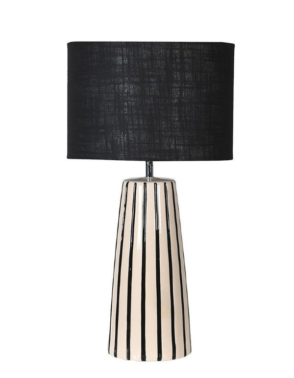 Black and Cream Stripe Lamp with Black Shade