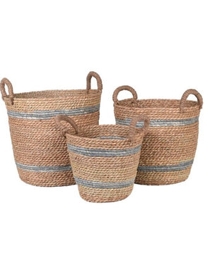 Natural And Grey Stripe Baskets