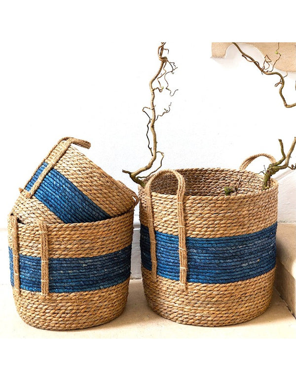Woven Baskets With An Indigo Stripe