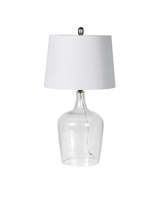 White Linen and Glass Table Lamp