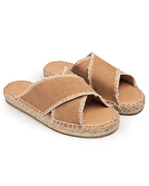 Tan Cross-Strap Sandals