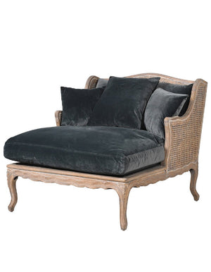 Oak And Rattan Weave, Grey Cushioned Chaise Lounge