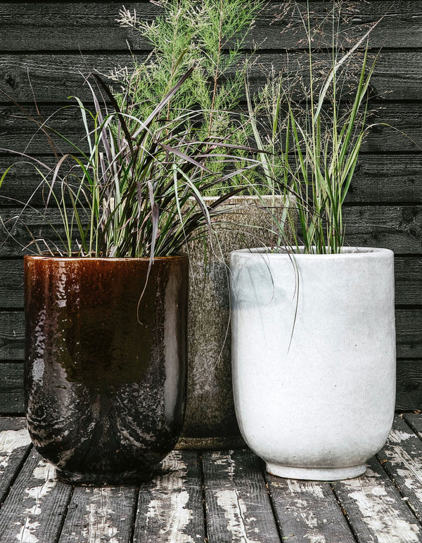 Set of Two Brown Glazed Planters.