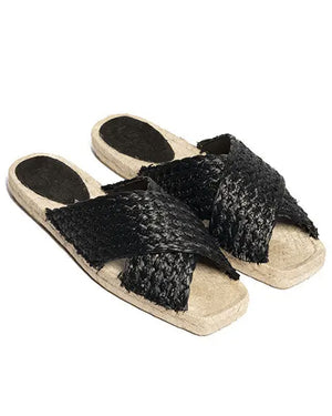 Black Natural Woven Sandals