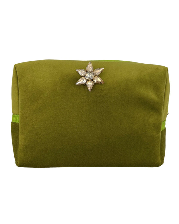 Chartreuse Contrast-Trim Velvet Wash Bag