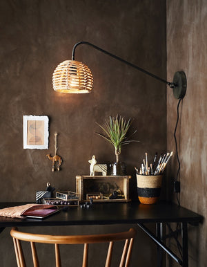 Madam Stoltz Industrial Directional Wall Light with Bamboo Weave Shade