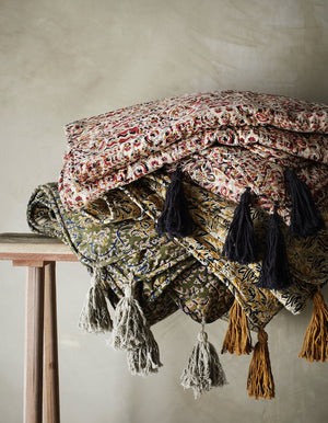 Floral Cotton Quilted Throw With Tassels