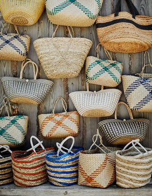Colourful Striped Seagrass Baskets With Handles