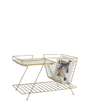 Magazine Rack in Antique Brass and Wood