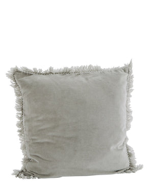 Light Grey Velvet Fringed Cushion
