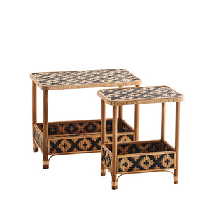 Black Weave Rattan Side Table With Shelf