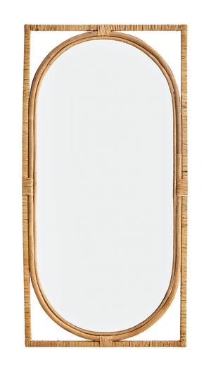 Free Standing Oval Mirror With WrApped Rattan