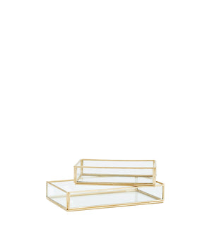 Set of Two Glass And Brass Storage Trays