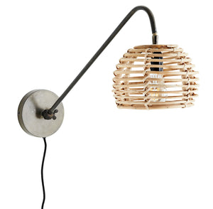 Madam Stoltz Industrial Directional Wall Light with Bamboo Weave Shade