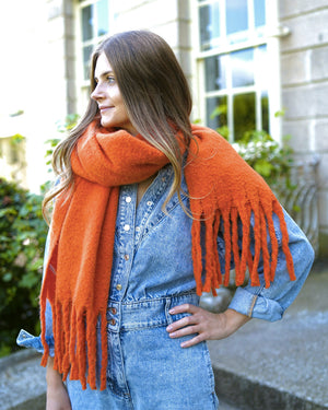 Burnt Orange Fringed Blanket Scarf