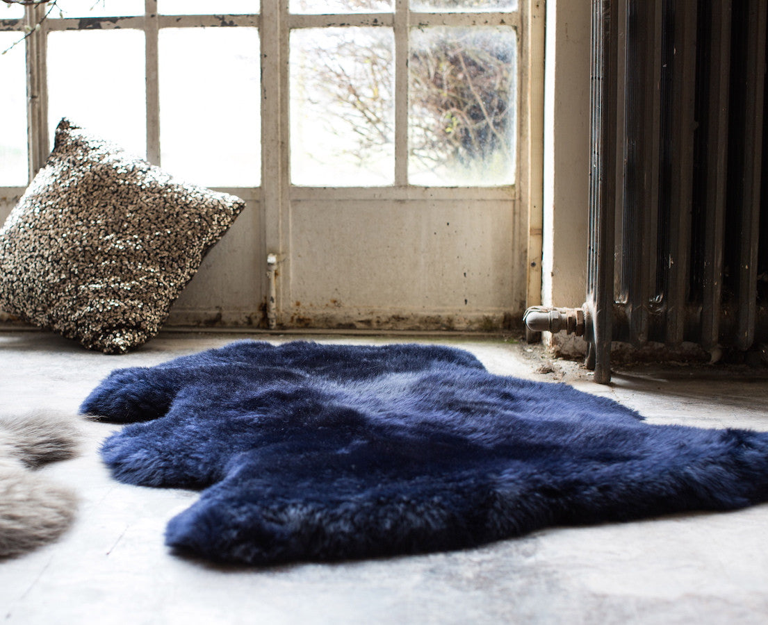 Blue Skin Rug Luxurious Midnight Blue Sheepskin Rug - The Forest & Co.