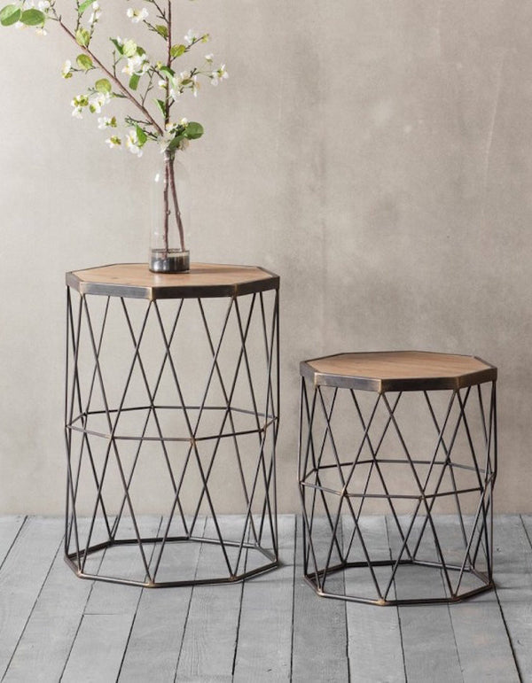 Set Of Two Wooden And Metal Side Table