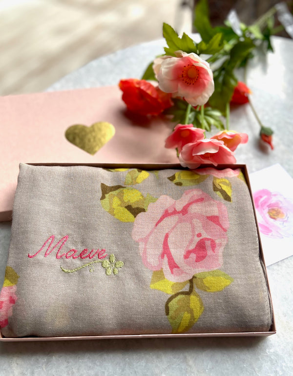 Rose Print Scarf With Gift Card And Box