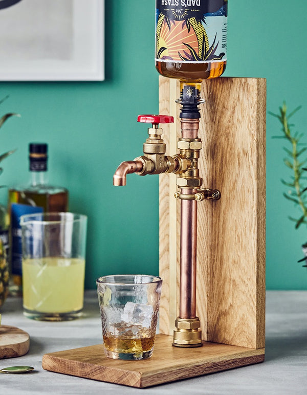 Handmade Copper Oak And Brass Drinks Dispenser