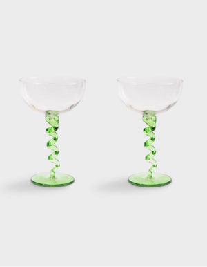 Set Of Two Green Spiral Stem Wine Glasses (2 week lead time)