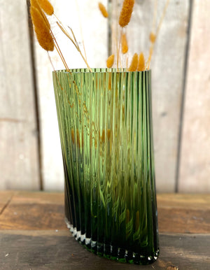 Green Glass Ripple Vase