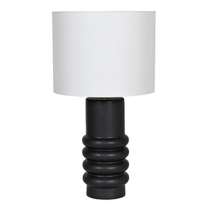 Black Ringed Ceramic Table Lamp With Linen Shade