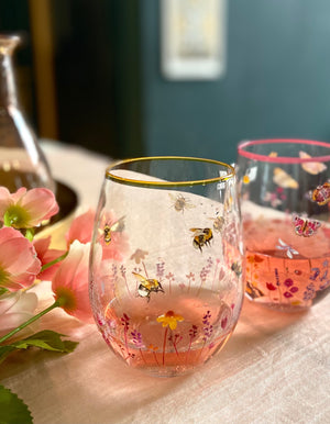 Personalised Bumble Bee or Butterfly Stemless Glass