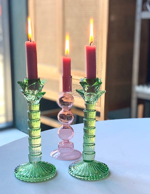Green Palm Glass Candle Holder