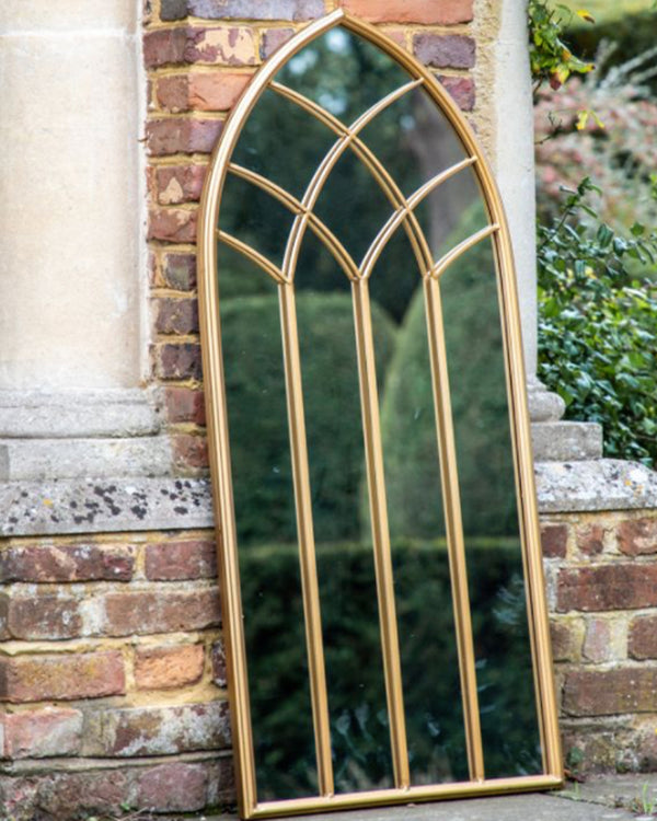 Gold Trimmed Arch Outdoor Mirror
