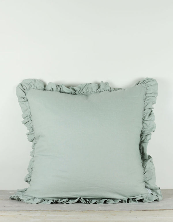 Sage Green Linen Ruffle Cushion