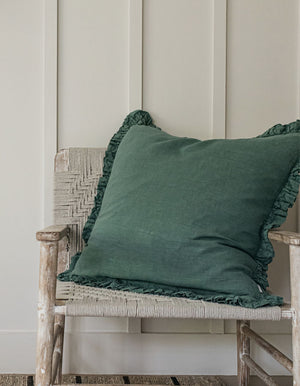 Sea Green Linen Ruffle Cushion