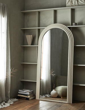 Elegant Arched  Metal Mirror In Stone colour