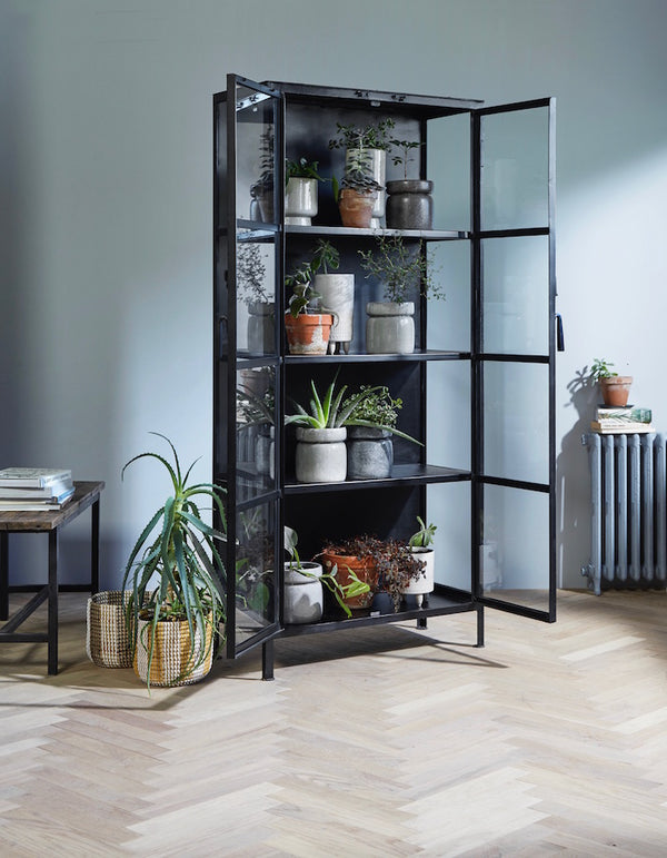 Black Iron And Glass Cabinet.
