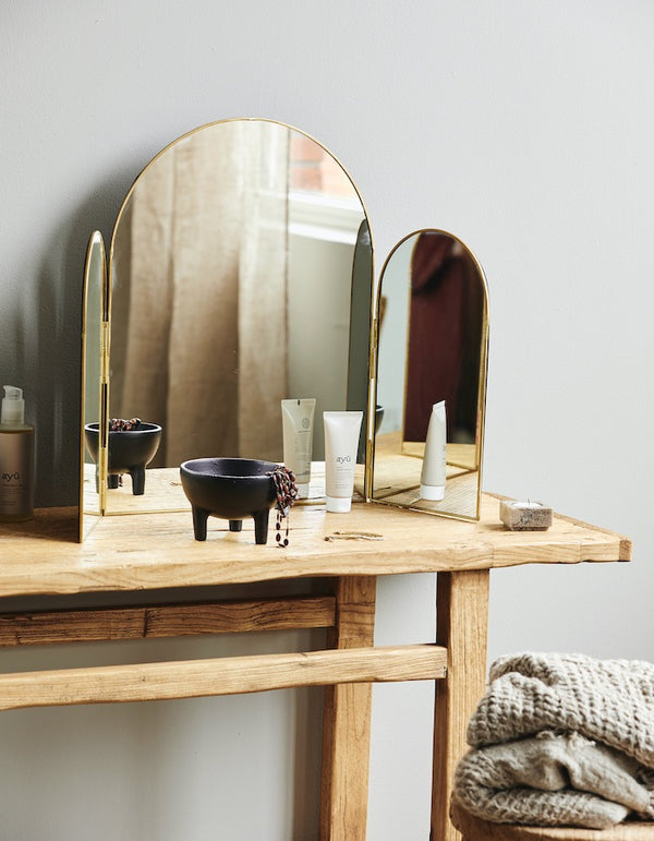 Free Standing Table Top Mirror With A Gold Edge