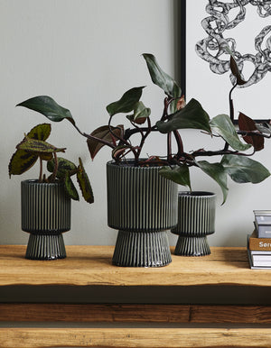 Dark Grey Vertical Rib Plant Pots