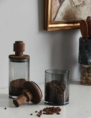 Smoked Glass and Wooden Topped Storage Jars