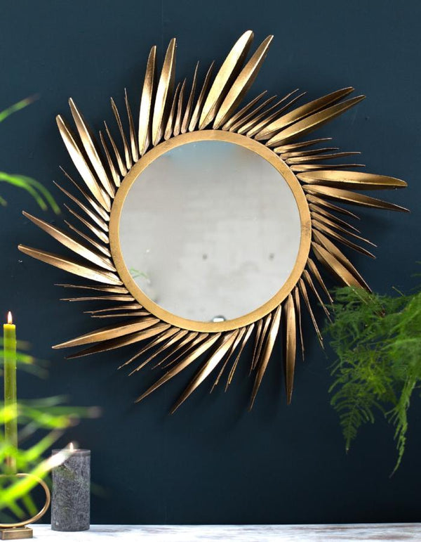 Large Gold Feathered Sunburst Mirror