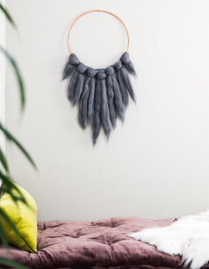 Grey Wool Wall Hanging On A Copper Hoop